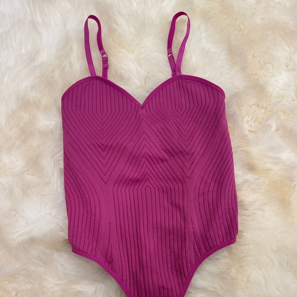 Fuschia Ribbed Sweetheart Bodysuit